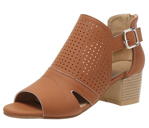 Hykytyhk Sandalen mit Peep-Toe-Absatz für Damen, klobige Blockabsätze, verstellbare Knöchelschnalle, lässige Booties, Braun, 35 EU Hykytyhk Sandalen mit Peep-Toe-Absatz für Damen, klobige Blockabsätze, verstellbare Knöchelschnalle, lässige Booties, Braun, 35 EU von Hykytyhk