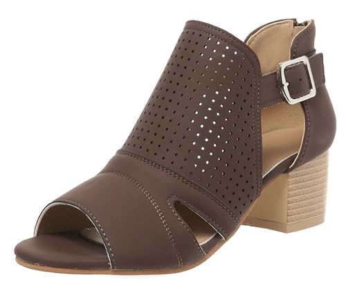 Hykytyhk Sandalen mit Peep-Toe-Absatz für Damen, klobige Blockabsätze, verstellbare Knöchelschnalle, lässige Booties, Kaffee, 37.5 EU Hykytyhk Sandalen mit Peep-Toe-Absatz für Damen, klobige Blockabsätze, verstellbare Knöchelschnalle, lässige Booties, Kaffee, 37.5 EU von Hykytyhk