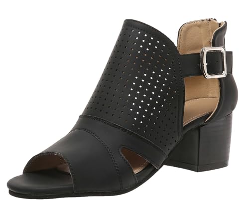 Hykytyhk Sandalen mit Peep-Toe-Absatz für Damen, klobige Blockabsätze, verstellbare Knöchelschnalle, lässige Booties, Schwarz, 37.5 EU Hykytyhk Sandalen mit Peep-Toe-Absatz für Damen, klobige Blockabsätze, verstellbare Knöchelschnalle, lässige Booties, Schwarz, 37.5 EU von Hykytyhk