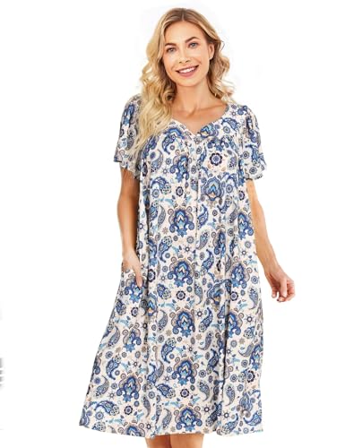 Hauskleider für Damen, Walzer-Länge, Muumuu mit Taschen, Staubwedel, Hausmantel, kurzärmelig, Terrassenkleid, Größe S-XXXL, Blaues Paisleymuster, XL Hauskleider für Damen, Walzer-Länge, Muumuu mit Taschen, Staubwedel, Hausmantel, kurzärmelig, Terrassenkleid, Größe S-XXXL, Blaues Paisleymuster, XL von Hymuses
