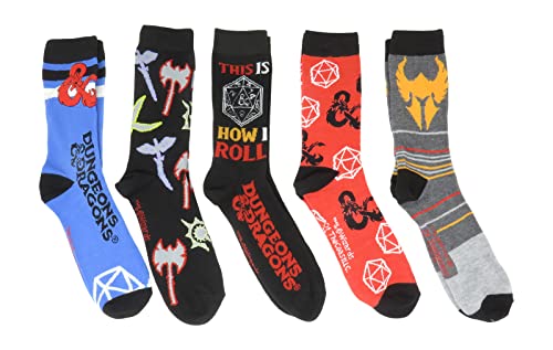 Hyp Dungeons and Dragons Logos D&D Herren Crew Socken, 5 Paar, Mehrfarbig/Meereswellen (Ocean Tides), Medium von HYP