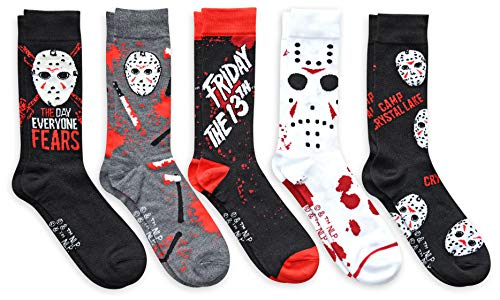 Hyp Herren Crew-Socken "Friday the 13th Jason The Day Everyone Fears", 5 Paar, Mehrfarbig/Meereswellen (Ocean Tides), 37.5-46 EU von HYP