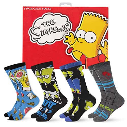 Hyp The Simpsons Socks Herren und Damen Socken mit Bart und den Simpsons | Geschenk-Box, 4er-Pack lässige Crew-Socken, Die Simpsons, Large von HYP