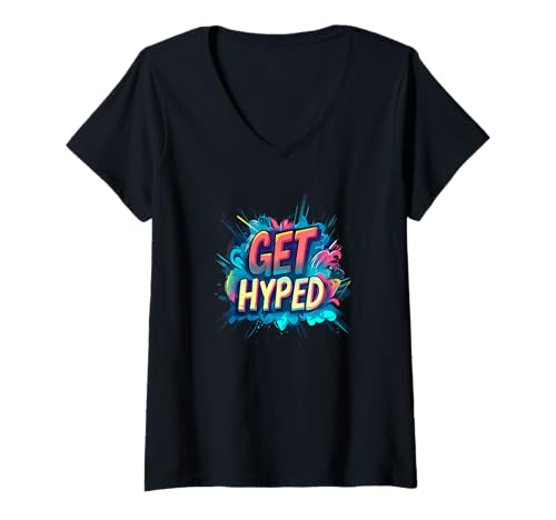 Damen Buntes Get Hyped Kostüm T-Shirt mit V-Ausschnitt von Hyped Outfit