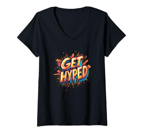 Damen Holen Sie Sich Hyped Emblem für einen coolen Look T-Shirt mit V-Ausschnitt von Hyped Outfit