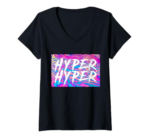 Damen 90er Jahre Rave Outfit Damen Techno Festival T-Shirt mit V-Ausschnitt Damen 90er Jahre Rave Outfit Damen Techno Festival T-Shirt mit V-Ausschnitt von Hyper Hyper