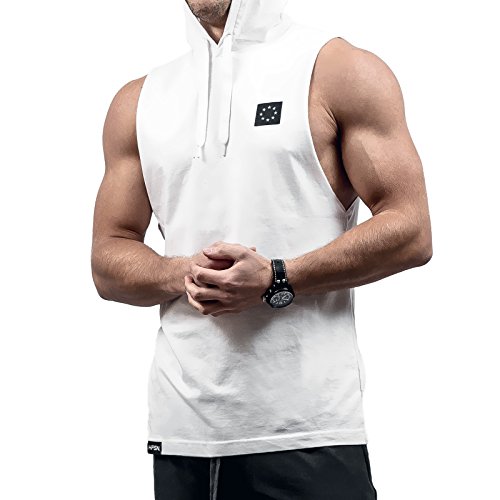 Hyperfusion Fitness Tank Top mit Kapuze Cut Off Tank Herren Gym (XL, Weiß) von Hyperfusion