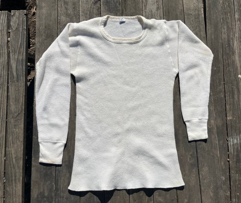 1970Er Thermo-Shirt 70Er Weiß 50 Blend Unterhemd Langarm T Shirt Warm Winter Gemütlich S M L Xl Small Medium Extra Large Oversized von HypnoticaVintage