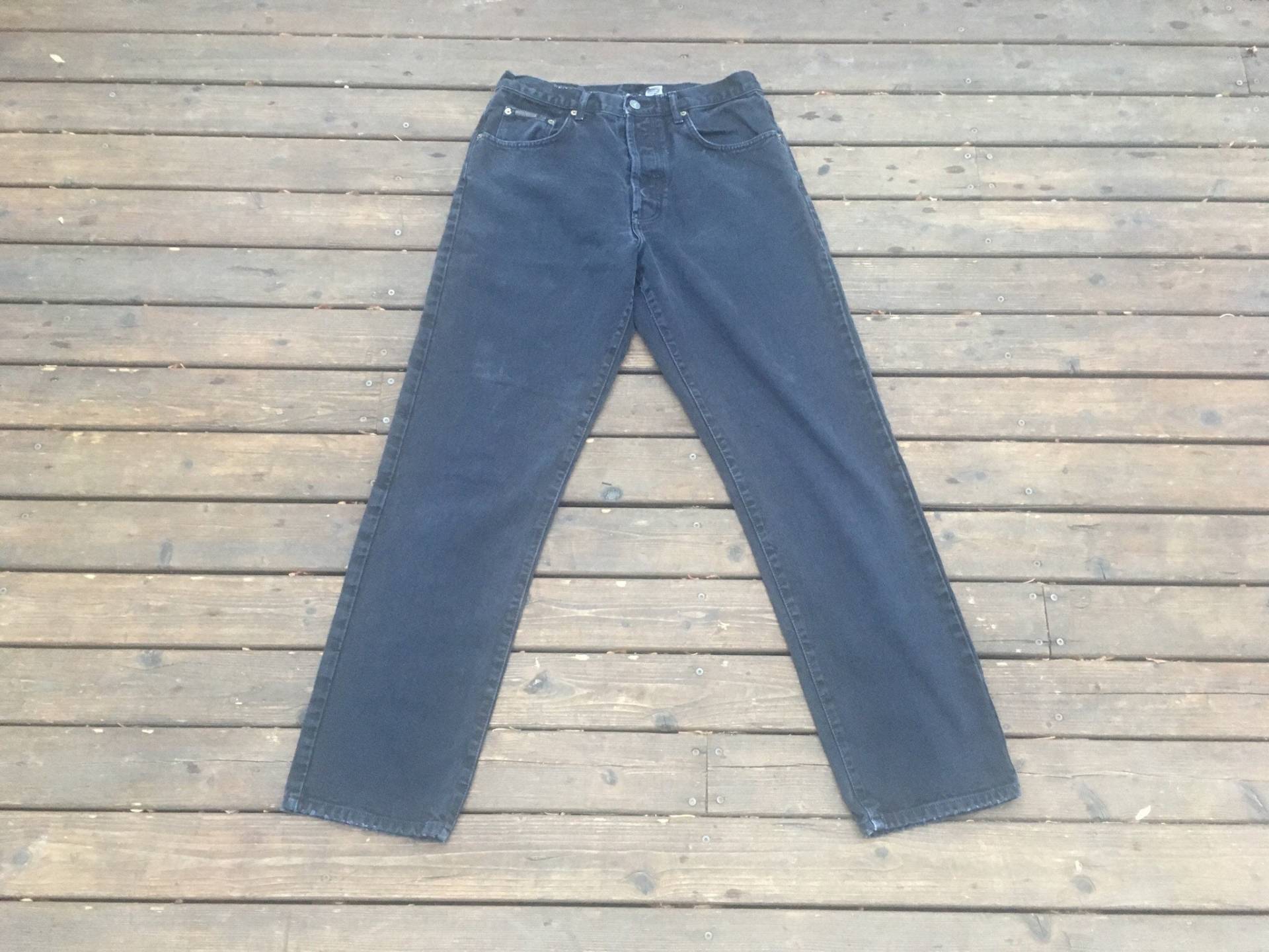 30x31 90S Calvin Klein Jeans Schwarz Gerades Bein High Waist Highwaist Jet Black 100% Cotton Non Stretch Denim 1990S 29 30 S von HypnoticaVintage