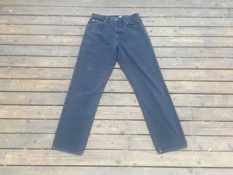 30x31 90S Calvin Klein Jeans Schwarz Gerades Bein High Waist Highwaist Jet Black 100% Cotton Non Stretch Denim 1990S 29 30 S von HypnoticaVintage