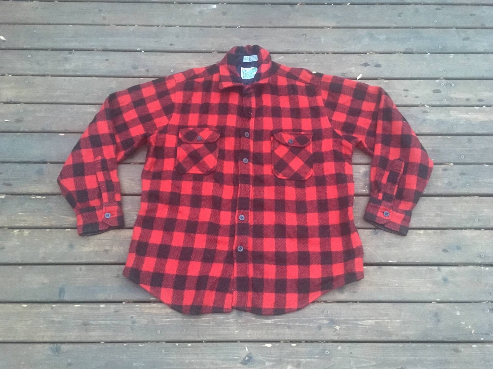 S/M 1970Er Jahre Wollhemd Rot Schwarz Kariert Büffelkaro Tartan Holzfäller Größe Klein Bis Mittel 70Er Sakko Hemd Jac Outdoor Wechsel von HypnoticaVintage