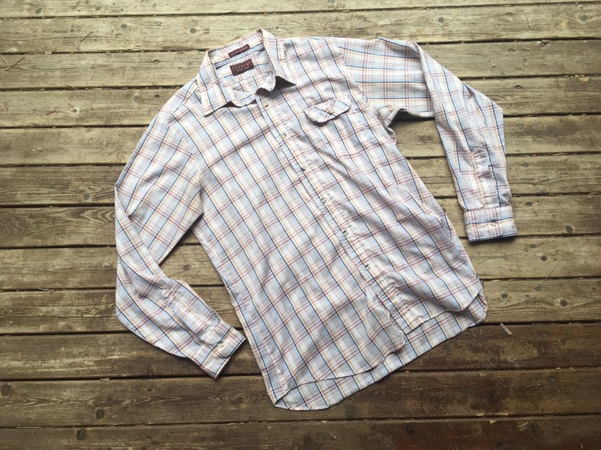 Verkauf Der 1970Er Jahre Levis Shirt Baumwolle Kariert 70Er S M L Größe Kleine Mittlere Große Braun Weiß Blau Tan Überprüft Levi Es Action von HypnoticaVintage
