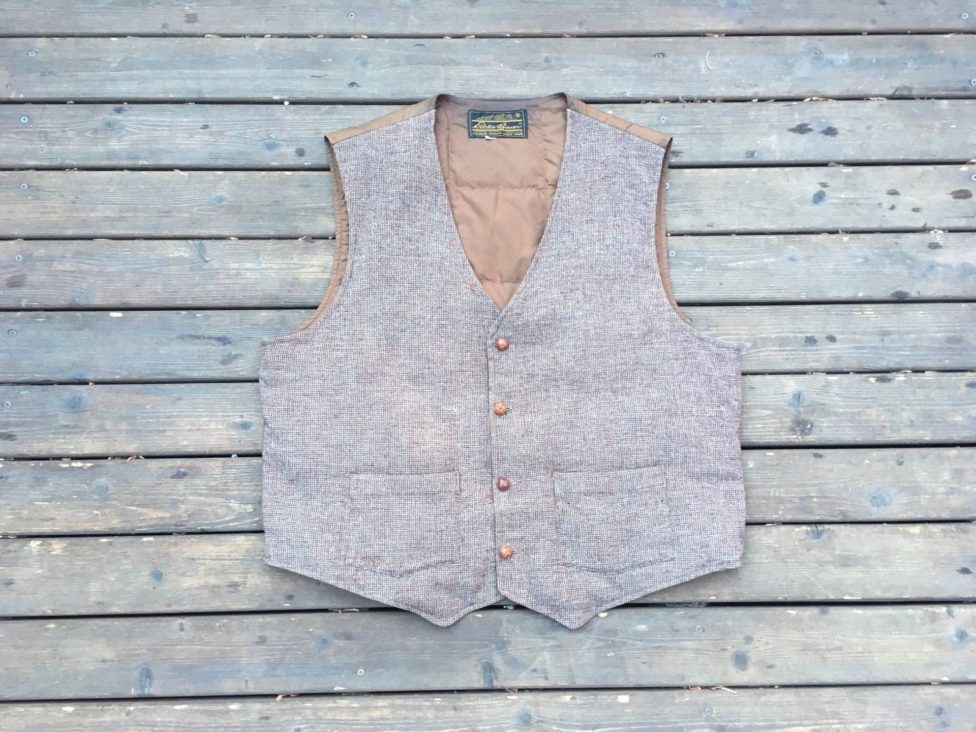 Verkauf Eddie Bauer Unten Wolle Weste Tweed Geschwollen Isoliert M L Xl Mittel Groß Extra 44 46 48 50 Braun Warmen Winter Westlichen Cowboy von HypnoticaVintage