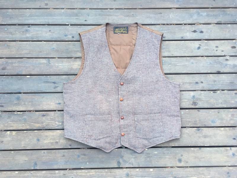 Verkauf Eddie Bauer Unten Wolle Weste Tweed Geschwollen Isoliert M L Xl Mittel Groß Extra 44 46 48 50 Braun Warmen Winter Westlichen Cowboy von HypnoticaVintage