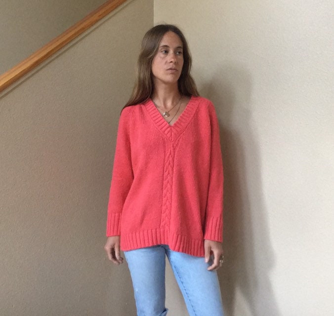 Xs/S Seide Baumwolle Boxy Pullover 90Er Jahre Crop Top Xs S Fuchsie Hot Pink Koralle Mischung Schwer Warm Winter 1990Er von HypnoticaVintage