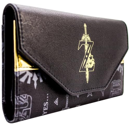 Hyrule Zelda Breath of The Wild Wake Up Link Goldenes Schwert Emblem Portemonnaie DREI-Fach Münz, ID- & Kartenhalter, Schwarz von Hyrule