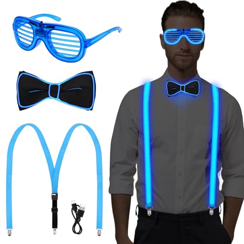 Hysagtek LED Hosenträger Herren, 3 Stück LED Rave Outfit, mit 100-110cm Verstellbar Hosenträger und Fliege Brille, LED Kostüm Herren für Musik, Festival, Kostümparty Maskerade Hysagtek LED Hosenträger Herren, 3 Stück LED Rave Outfit, mit 100-110cm Verstellbar Hosenträger und Fliege Brille, LED Kostüm Herren für Musik, Festival, Kostümparty Maskerade von Hysagtek
