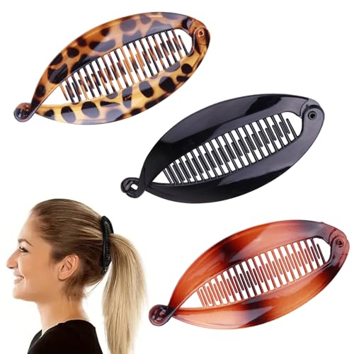 Bananen-Haarspangen, Doppel-Bananen-Clip, lange Haarspangen, Pferdeschwanz, Fischschwanz, Haarkamm, Doppel-Bananen-Clip-Set für Damen und Mädchen, 3 Stück Bananen-Haarspangen, Doppel-Bananen-Clip, lange Haarspangen, Pferdeschwanz, Fischschwanz, Haarkamm, Doppel-Bananen-Clip-Set für Damen und Mädchen, 3 Stück von Qehyuelefu