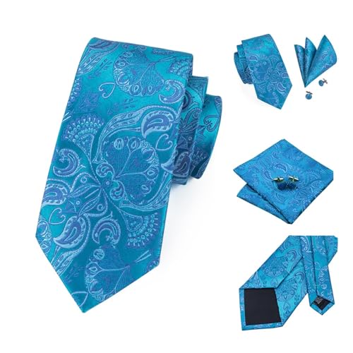 Hellblau gestreift Neuheit Seide Hochzeitskrawatte for Männer Handky Manschettenknöpfe Set Modedesign Business Party(3469) von Hyuwdai