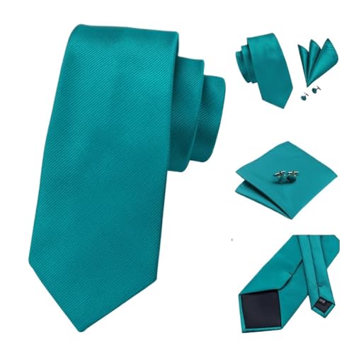 Hyuwdai 1set Grün Solide Gestreifte Seide Hochzeit Krawatte for Männer Krawatte Manschettenknopf Fashion Business Party(SN-3126) von Hyuwdai
