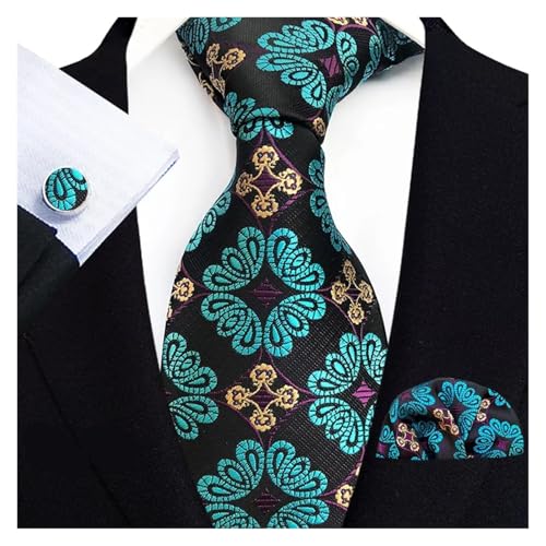 Krawatte, Square Handtuch, Manschettenknöpfe Set florale blaue Bindungen for Männer Hochzeitsfeier Geschäftsmann Tiege Taschentuch Brosche Manschettenknöpfe Set Men Accessoires Set Men Accessoires(TZ- von Hyuwdai
