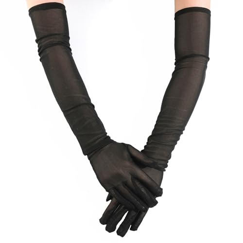 Hyxodjy Spitzenhandschuhe, Damen Tüll Handschuhe Lange Spitze Transparente Handschuhe Partyhandschuhe Lange Tüllhandschuhe Spitzen Handschuhe für Formelles Abendessen Party Abschlussball Zubehör von Hyxodjy