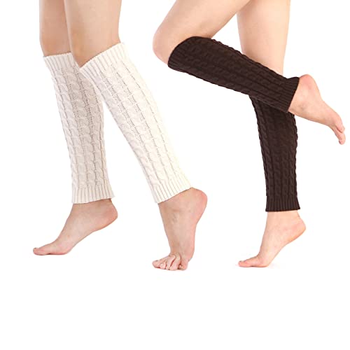 Stulpen Damen Bein Beinwärmer Legwarmers Strümpfe Stulpen 2 Pairs of Winter Leg Warmers Bein Stulpen Damen Flauschig Warme Winter Beinstulpen Strick Wolle Women's Long Winter Leg Warmers Wintersocken von Hyxodjy