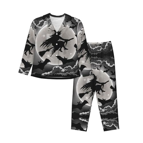 Hzhuaoeg Halloween-Hexen-Damen-Pyjama-Set, langärmeliges Oberteil und Hose, zweiteilig, Schwarz , XL Hzhuaoeg Halloween-Hexen-Damen-Pyjama-Set, langärmeliges Oberteil und Hose, zweiteilig, Schwarz , XL von Hzhuaoeg