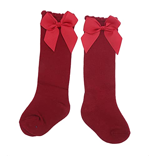 1 Paar Baby Mädchen Kniestrümpfe Hautfreundlich Weich Stilvoll Schöne Lange Socken Mit Schleife Für Neugeborene Kleinkinder Mädchen(14 * 8 * 3cm-rot) von Hztyyier