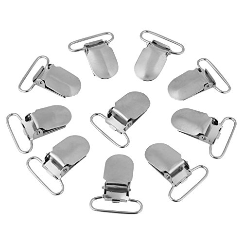 10Pcs Schnullerklipps, Schnuller Clips Silber Metallklammern für Hosenträger, Schnuller, Lätzchenklammern, Spielzeughalter oder Fäustlinge(25MM * 10PCA) von Hztyyier