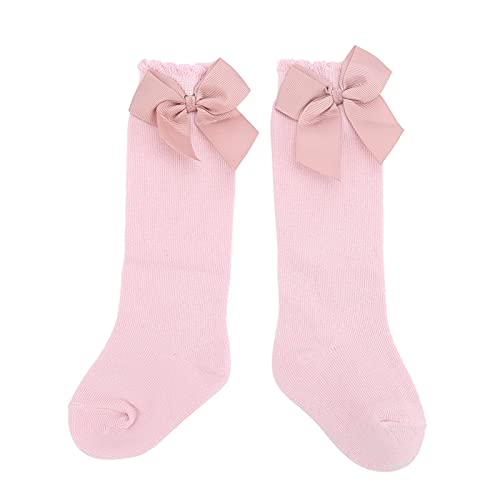 Hztyyier 1 Paar Baby Mädchen Kniestrümpfe Hautfreundlich Weich Stilvoll Schöne Lange Socken Mit Schleife Für Neugeborene Kleinkinder Mädchen(14 * 8 * 3cm-Rosa) von Hztyyier