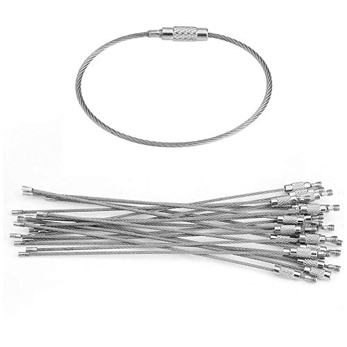 Hztyyier Schlüsselanhänger Set, 20 Stück Edelstahl Drahtschleifen, mit Schraubverschluss, für Gepäckanhänger und ID-Tags von Hztyyier