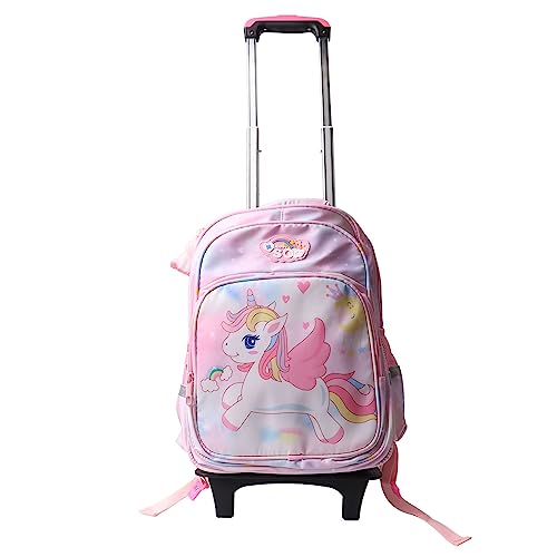 Hztyyier Kinder-Trolley-Rucksack, Wasserdicht, Reflektierend, 2 Rollen, Rollende Kinder-Schultasche, Zwei Tragemöglichkeiten, Cartoon-Muster, Arbeitssparend von Hztyyier