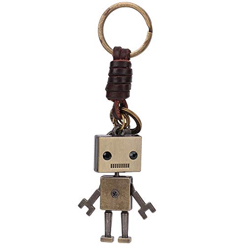 Hztyyier Schlüsselanhänger Roboter, Vintage Roboter Anhänger Schlüsselbund Leder geflochtene Seil Keychain Charm Ornament Key Decoration von Hztyyier