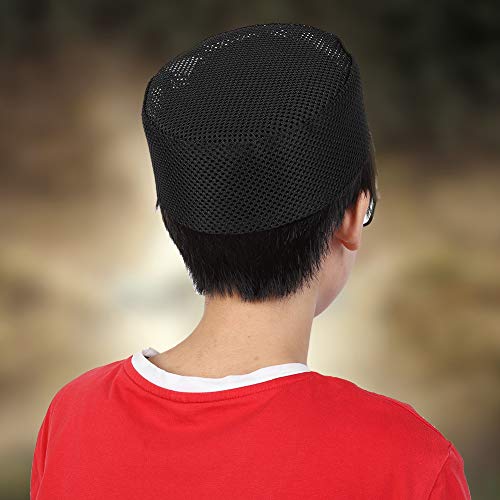 Männer muslimischen Gebet Kufi Hut Polyester gemischt Baumwolltuch Islam Mann Stickerei Hut männlichen Kopf Mütze(60cm/23.6in-Schwarz) von Hztyyier