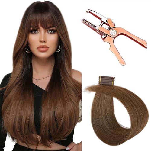 6D Haarverlängerungen Echthaar Für Frauen Mädchen, Werkzeug Für Spurlose Haarverlängerungen/Haarverlängerungspistole Für Den Salon (Color : 40 Row, Size : 55cm/22inch) von Hzws