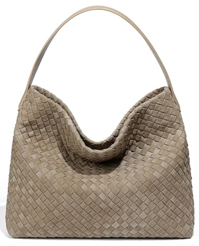 Damen Gewebte Schultertasche Handtaschen PU Leder Tote Bag Top-Griff Schultertasche Weich Vegan Unterarmtasche Gewebt Geldbörse Clutch, Khaki1, free von Hzxsny