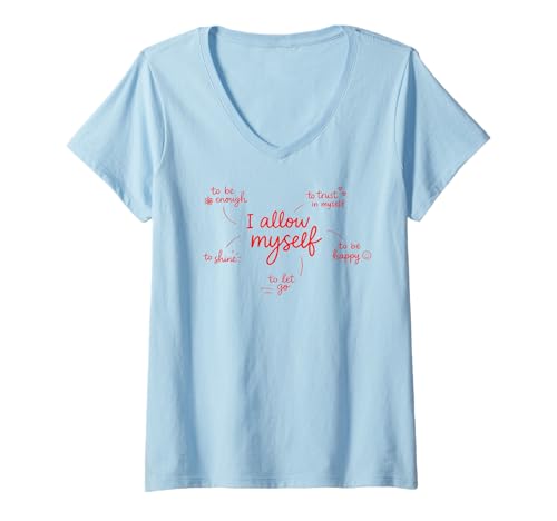 Damen I ALLOW MYSELF. to be enough X to be happy. Selbstliebe T-Shirt mit V-Ausschnitt von I ALLOW MYSELF X The Selflove Club