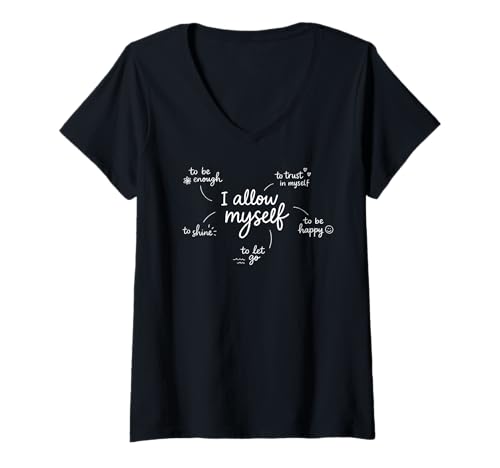 Damen I ALLOW MYSELF. to be enough X to be happy. Selbstliebe T-Shirt mit V-Ausschnitt von I ALLOW MYSELF X The Selflove Club