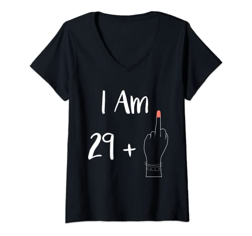 Damen I Am 29 Plus 1 Mittelfinger für eine 30. Frau 30 Jahre T-Shirt mit V-Ausschnitt von I Am 29 Plus 1 Middle Finger For A 30th women idea