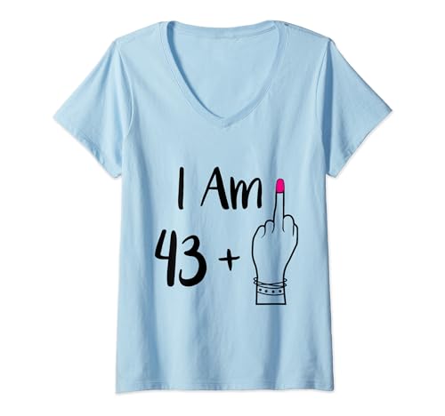 Damen Lustig I Am 43 Plus 1 Mittelfinger For A 44th Women 44 Old T-Shirt mit V-Ausschnitt Damen Lustig I Am 43 Plus 1 Mittelfinger For A 44th Women 44 Old T-Shirt mit V-Ausschnitt von I Am 43 Plus 1 Middle Finger For A 44th women idea