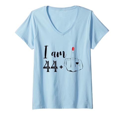 Damen I Am 44 Plus 1 Mittelfinger Lustig 45 Geburtstag Frauen T-Shirt mit V-Ausschnitt von I Am 44 Plus 1 Middle Finger 45 Years Old Women