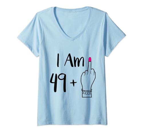 Damen Lustig I Am 49 Plus 1 Mittelfinger For A 50th Women 50 Old T-Shirt mit V-Ausschnitt Damen Lustig I Am 49 Plus 1 Mittelfinger For A 50th Women 50 Old T-Shirt mit V-Ausschnitt von I Am 49 Plus 1 Middle Finger For A 50th women idea