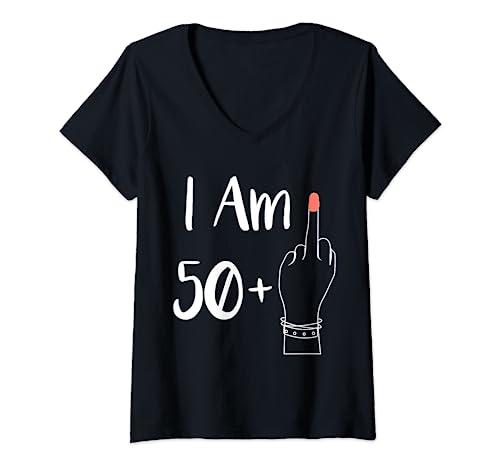 Damen Ich bin 50 Plus 1 Mittelfinger für eine 51. Frau 51 Jahre alt T-Shirt mit V-Ausschnitt von I Am 50 Plus 1 Middle Finger For A 51th women idea