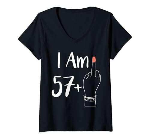 Damen I Am 57 Plus 1 Mittelfinger für eine 58. Frau 58 Jahre alt T-Shirt mit V-Ausschnitt von I Am 57 Plus 1 Middle Finger For A 58th women idea
