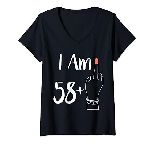 Damen Ich bin 58 Plus 1 Mittelfinger für eine 59. Frau 59 Jahre alt T-Shirt mit V-Ausschnitt Damen Ich bin 58 Plus 1 Mittelfinger für eine 59. Frau 59 Jahre alt T-Shirt mit V-Ausschnitt von I Am 58 Plus 1 Middle Finger For A 59th women idea