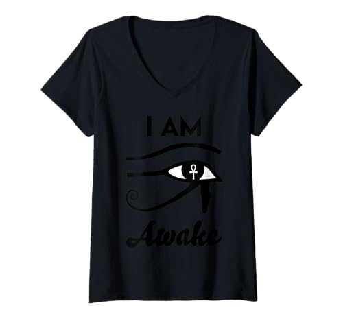 Damen I Am Awake - Horus-Schutz-Symbol Ägyptisches drittes Auge Ägypten T-Shirt mit V-Ausschnitt von I Am Awake Designs