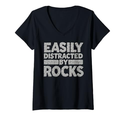 Damen Easily Distracted by Rocks T-Shirt mit V-Ausschnitt Damen Easily Distracted by Rocks T-Shirt mit V-Ausschnitt von I Am Easily Distracted By Rocks