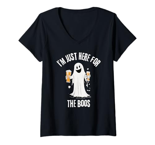 Damen Ich Bin nur für The Boos Funny Ghost Halloween Hier T-Shirt mit V-Ausschnitt Damen Ich Bin nur für The Boos Funny Ghost Halloween Hier T-Shirt mit V-Ausschnitt von I Am Just Here For The Boos