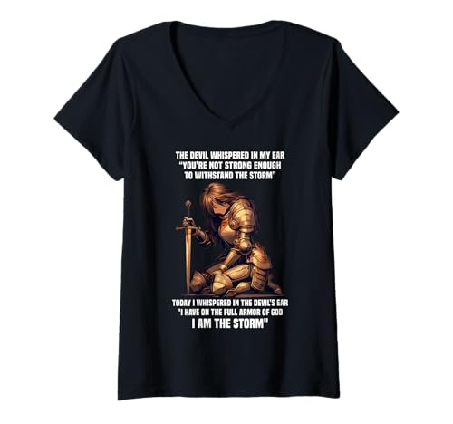 Damen I Am The Storm Armor Of God Gebet Krieger Christliche Frau T-Shirt mit V-Ausschnitt Damen I Am The Storm Armor Of God Gebet Krieger Christliche Frau T-Shirt mit V-Ausschnitt von I Am The Storm Christian Mom Apparel Co.